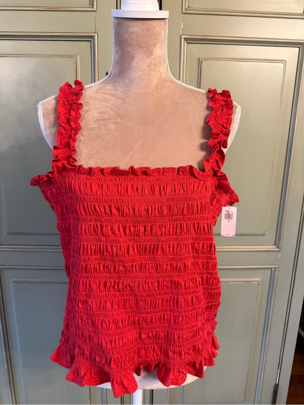 Old Navy Red Ruffled Smocked Tank Top